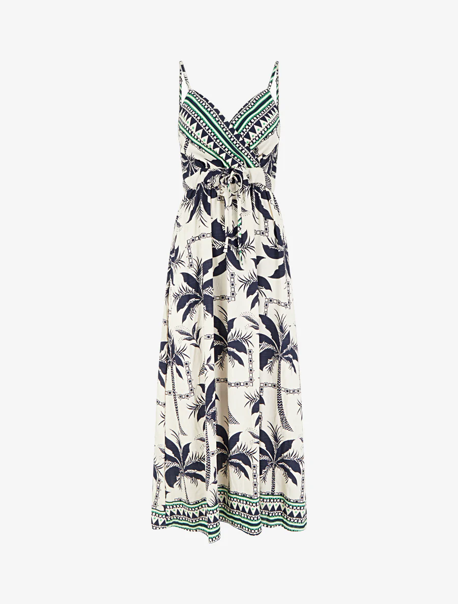 Lange jurk met palmprint - Marine