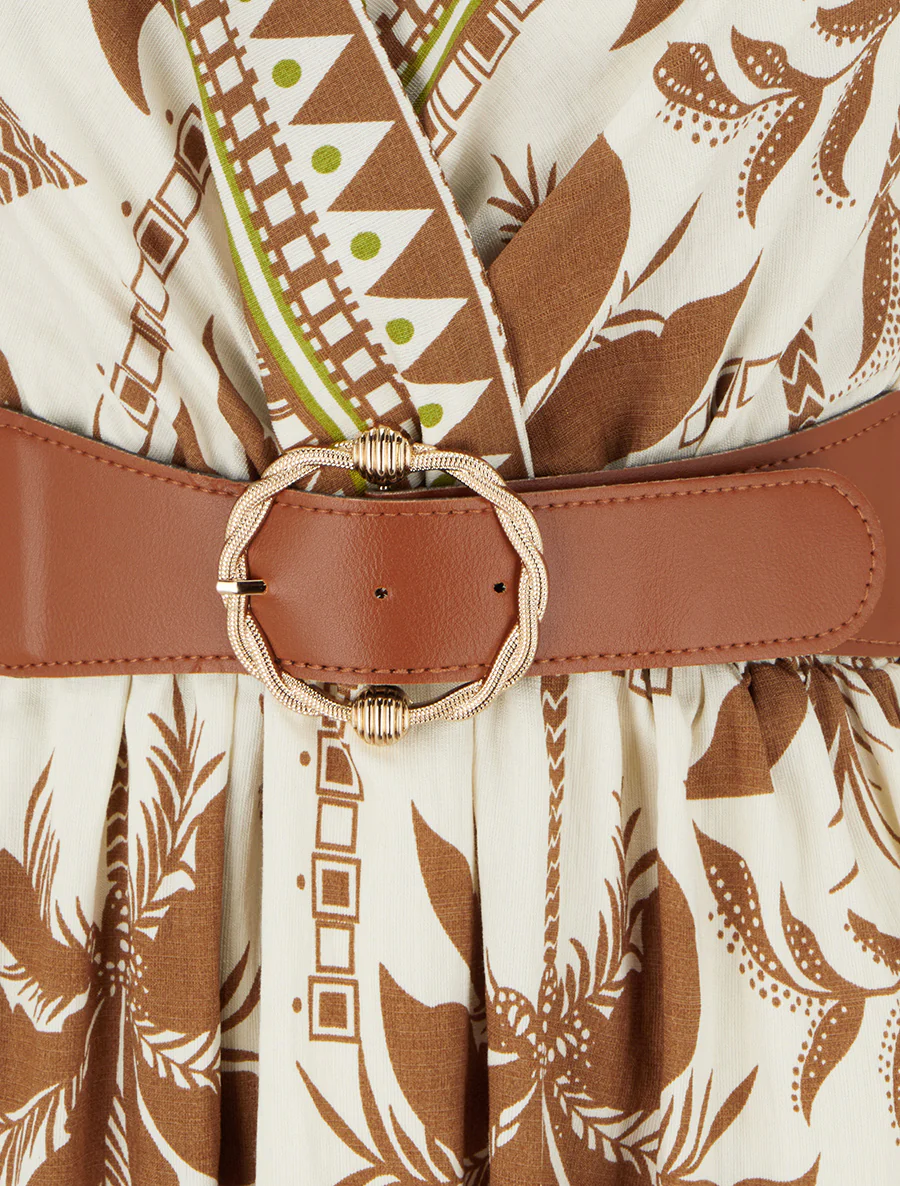 Lange jurk met palmprint - Bruin - Image 3
