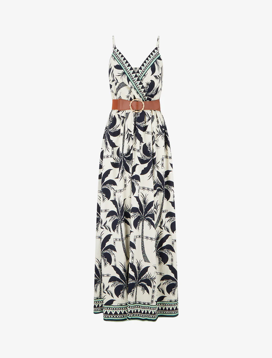Lange jurk met palmprint - Marine