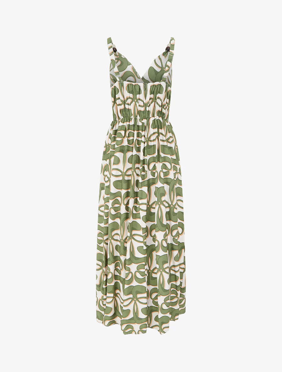 Lange jurk met parels en grafische print. - Kaki - Image 2