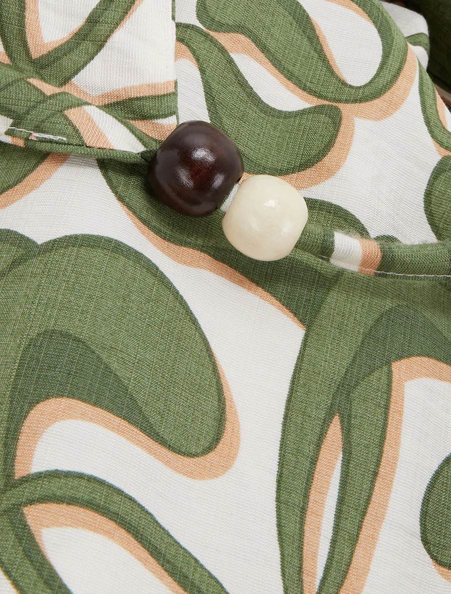 Lange jurk met parels en grafische print. - Kaki - Image 3