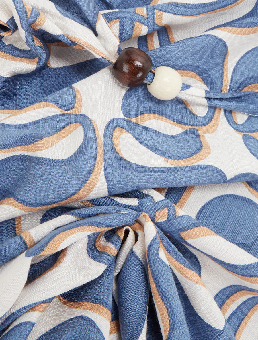 Lange jurk met parels en grafische print. - Blauw - Image 3