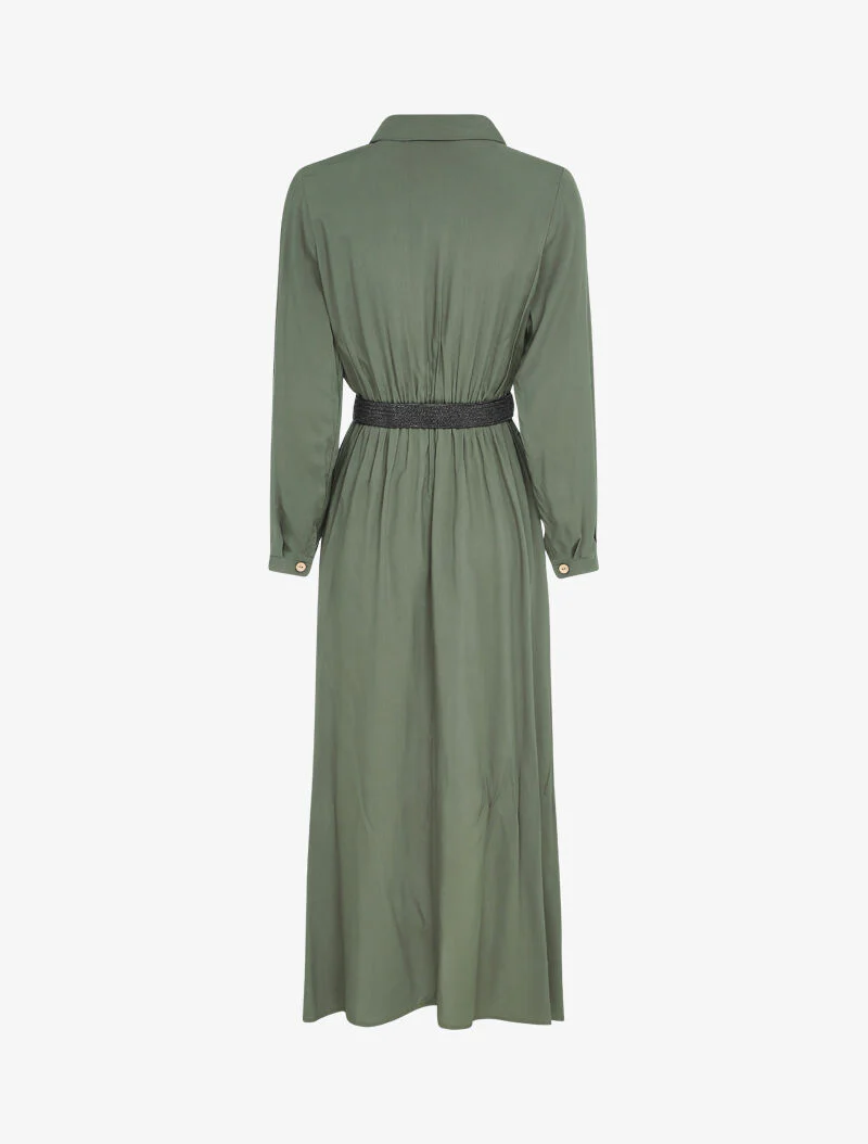 Lange jurk met plooien in harmonica-stijl - Khaki - Image 2