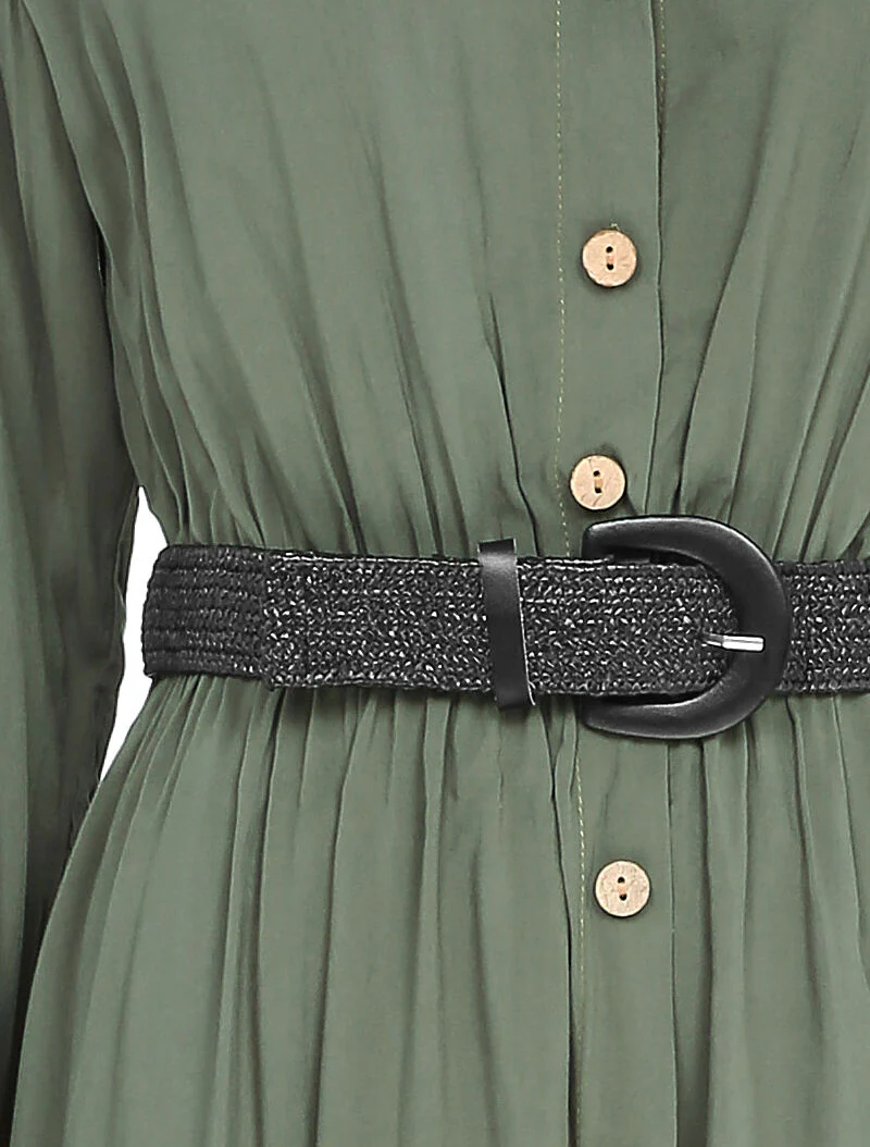 Lange jurk met plooien in harmonica-stijl - Khaki - Image 3