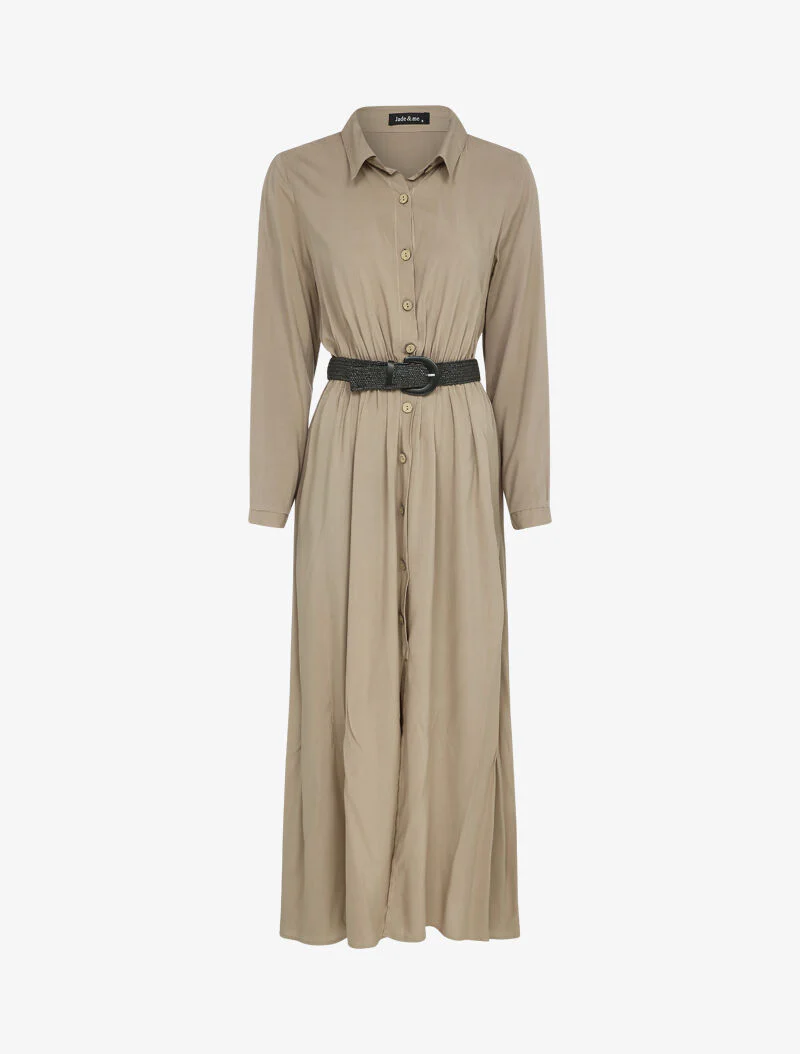 Lange jurk met plooien in harmonica-stijl - beige