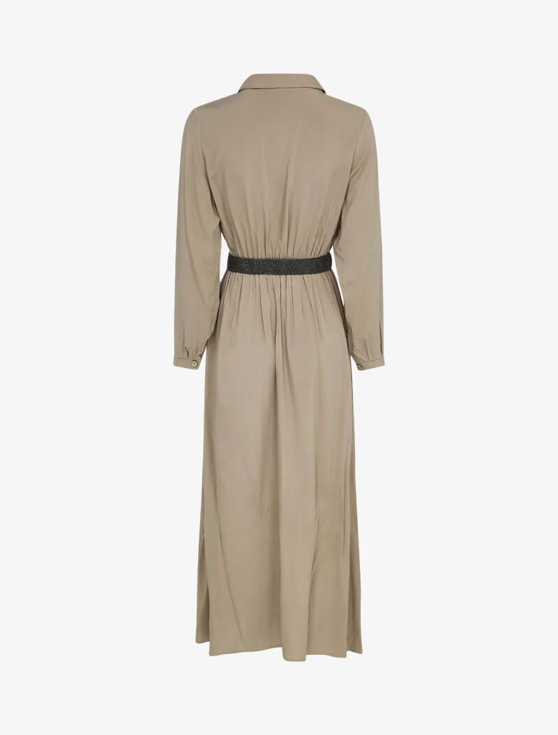 Lange jurk met plooien in harmonica-stijl - beige - Image 2