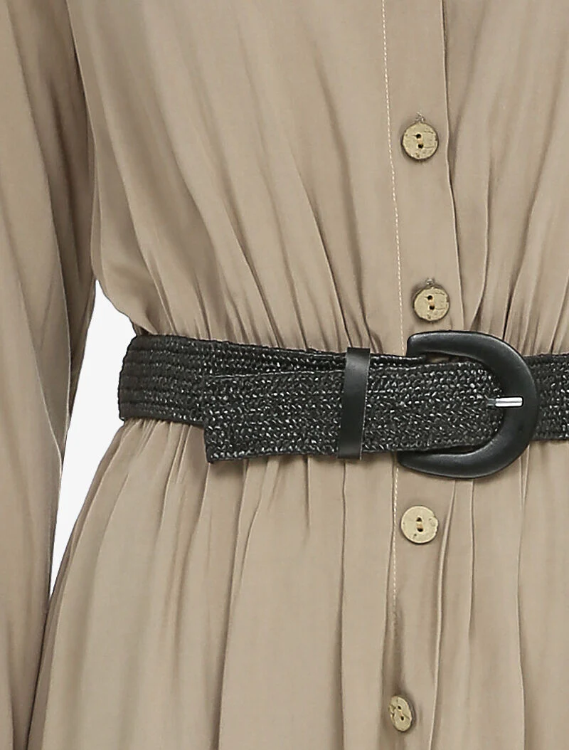 Lange jurk met plooien in harmonica-stijl - beige - Image 3