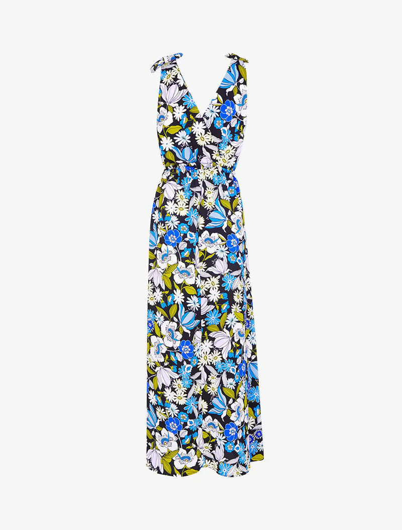 Lange jurk met print en schouders om te knopen - zwart - Image 2