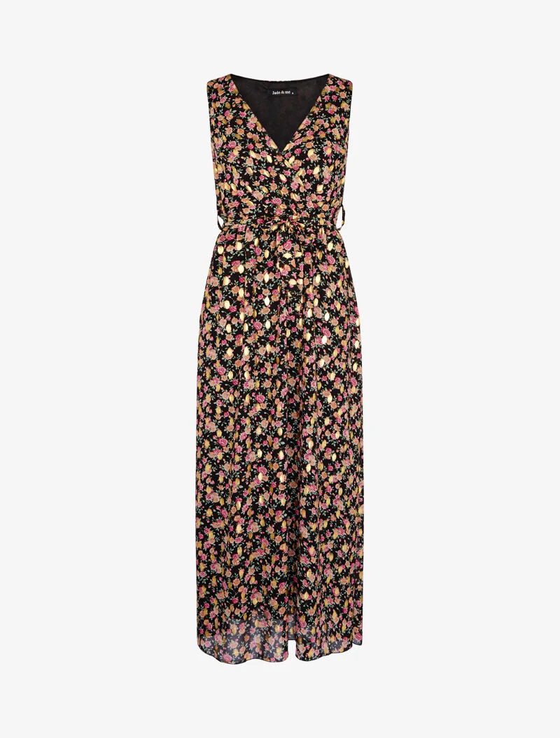 Lange jurk met prints en gouden flocking - zwart - Image 2