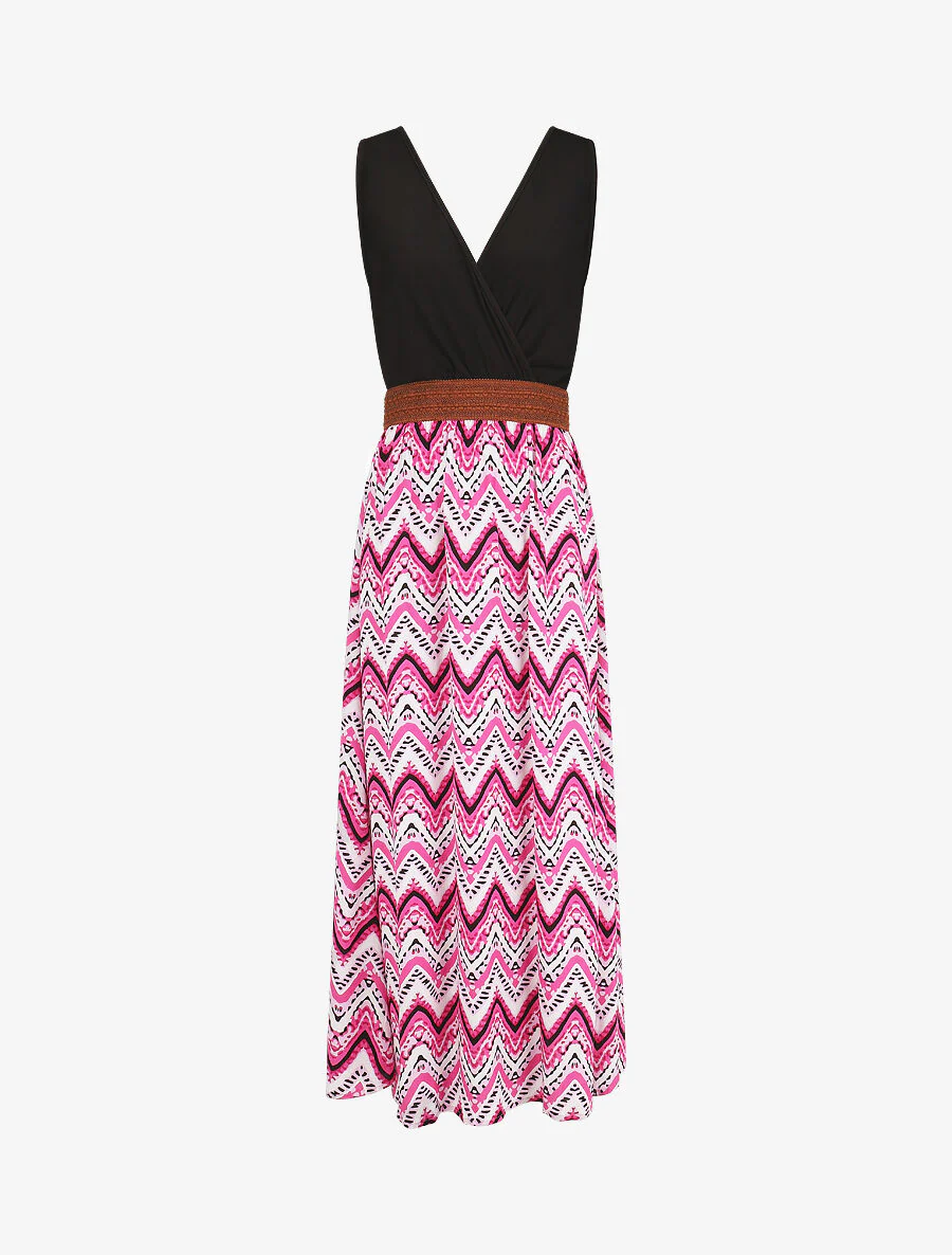 Lange jurk met rok met grafische print - Fuchsia