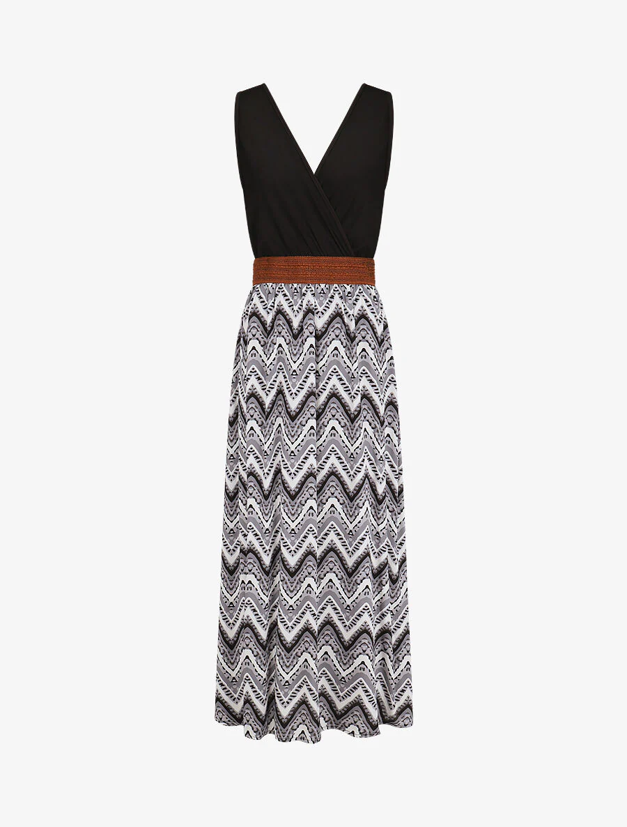 Lange jurk met rok met grafische print - Grijs