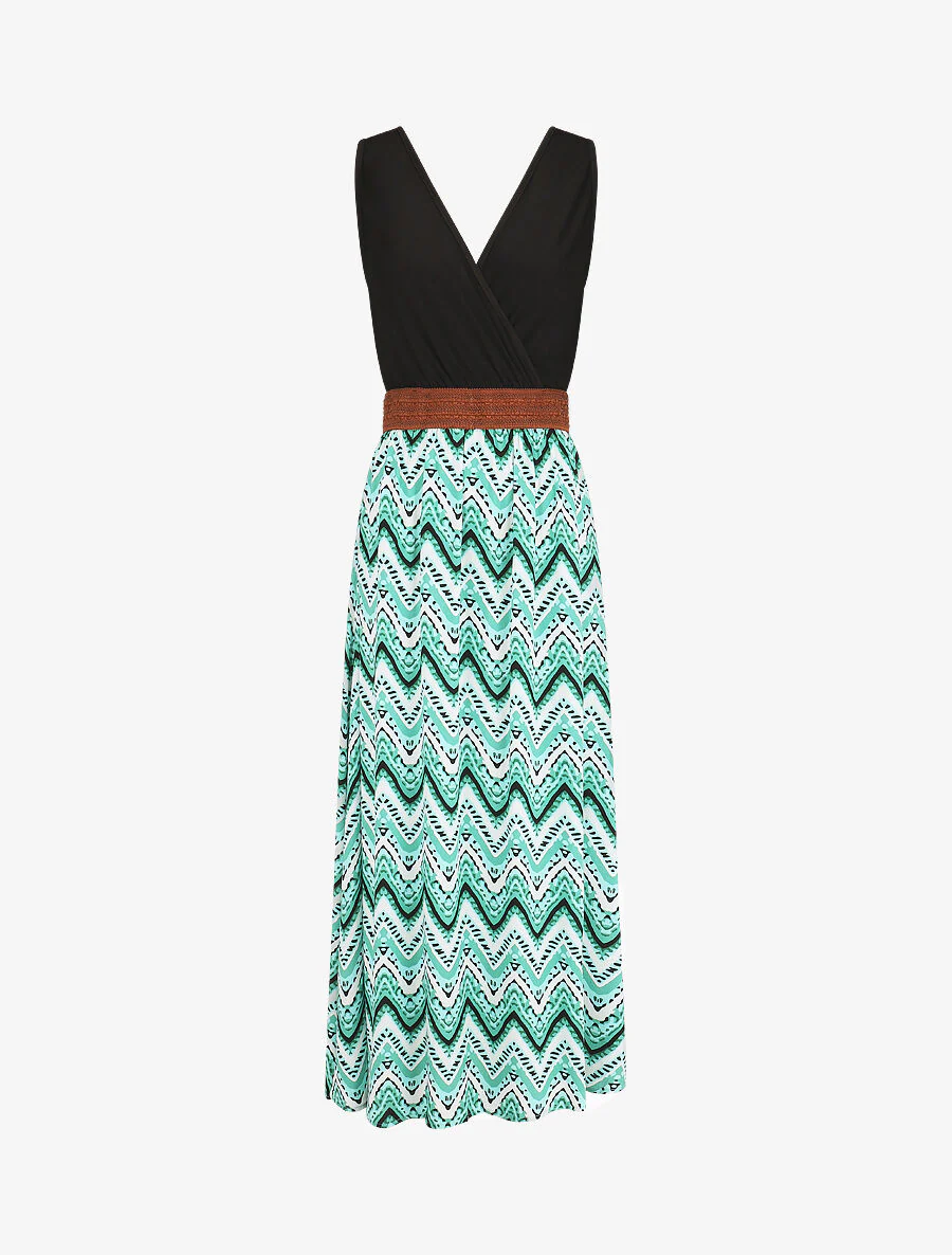 Lange jurk met rok met grafische print - groen