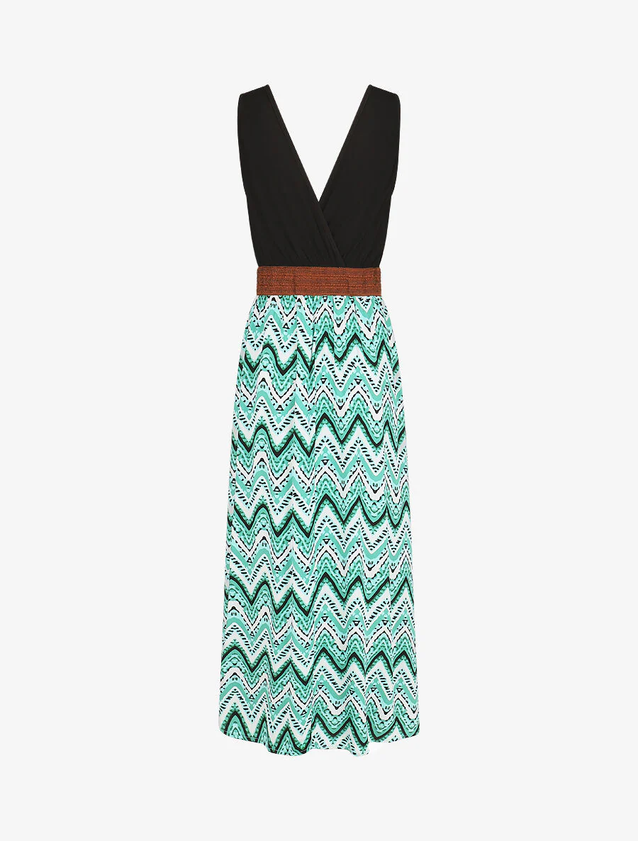 Lange jurk met rok met grafische print - groen - Image 2