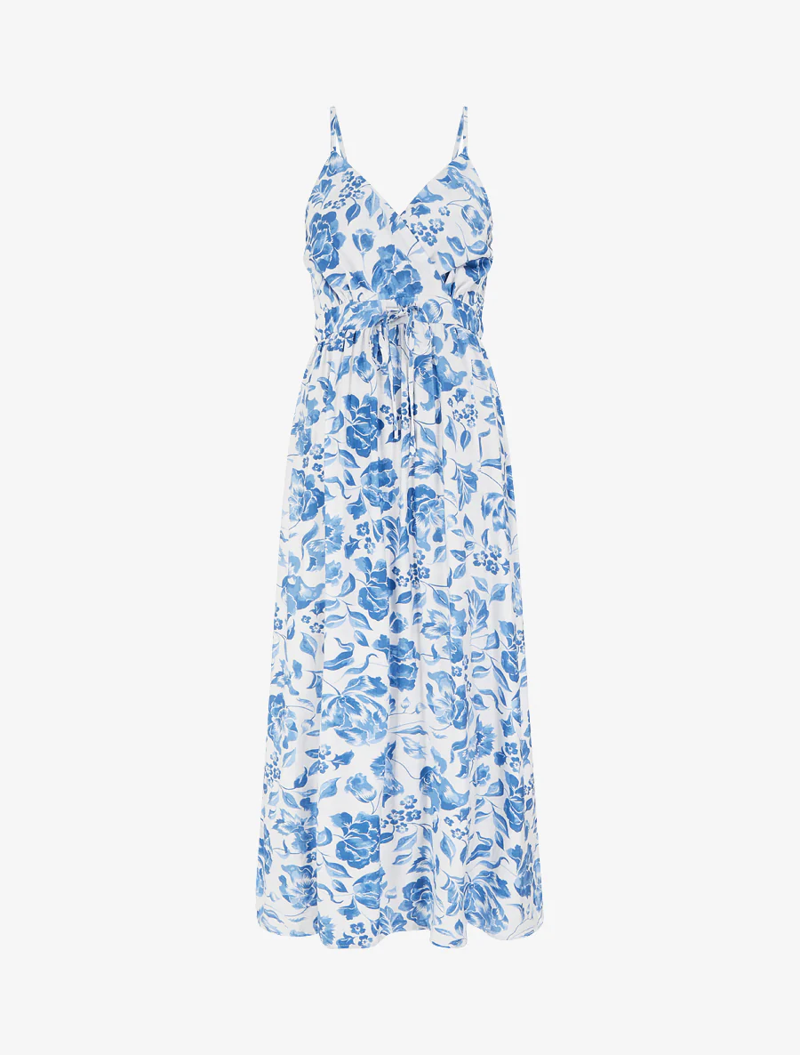 Lange jurk met rozenprint - Blauw