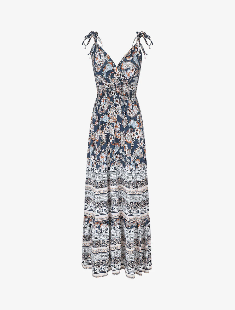 Lange jurk met sjaalprint en mozaïek - Marineblauw