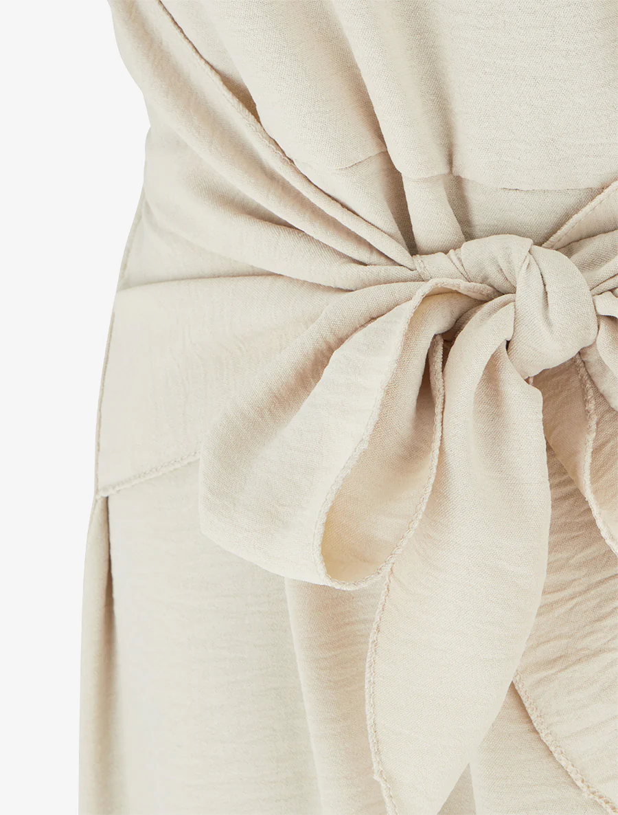 Lange jurk met strikpanelen - Beige - Image 3