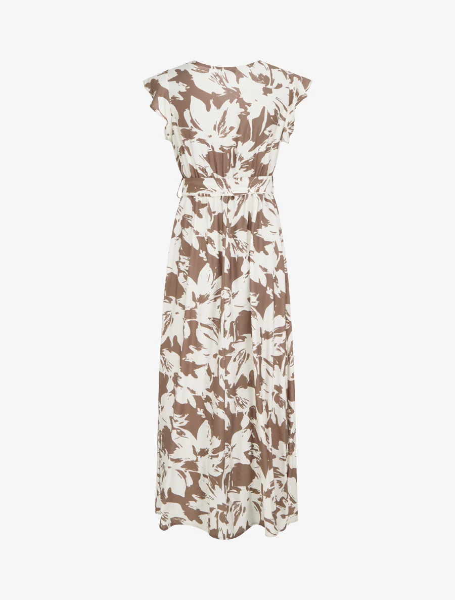 Lange jurk met tropische bloemenprint en korte mouwen - Bruin - Image 2