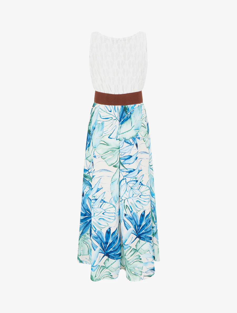 Lange jurk met tropische print en imitatiebandjes - Blauw - Image 2