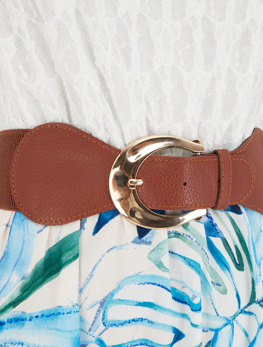 Lange jurk met tropische print en imitatiebandjes - Blauw - Image 3