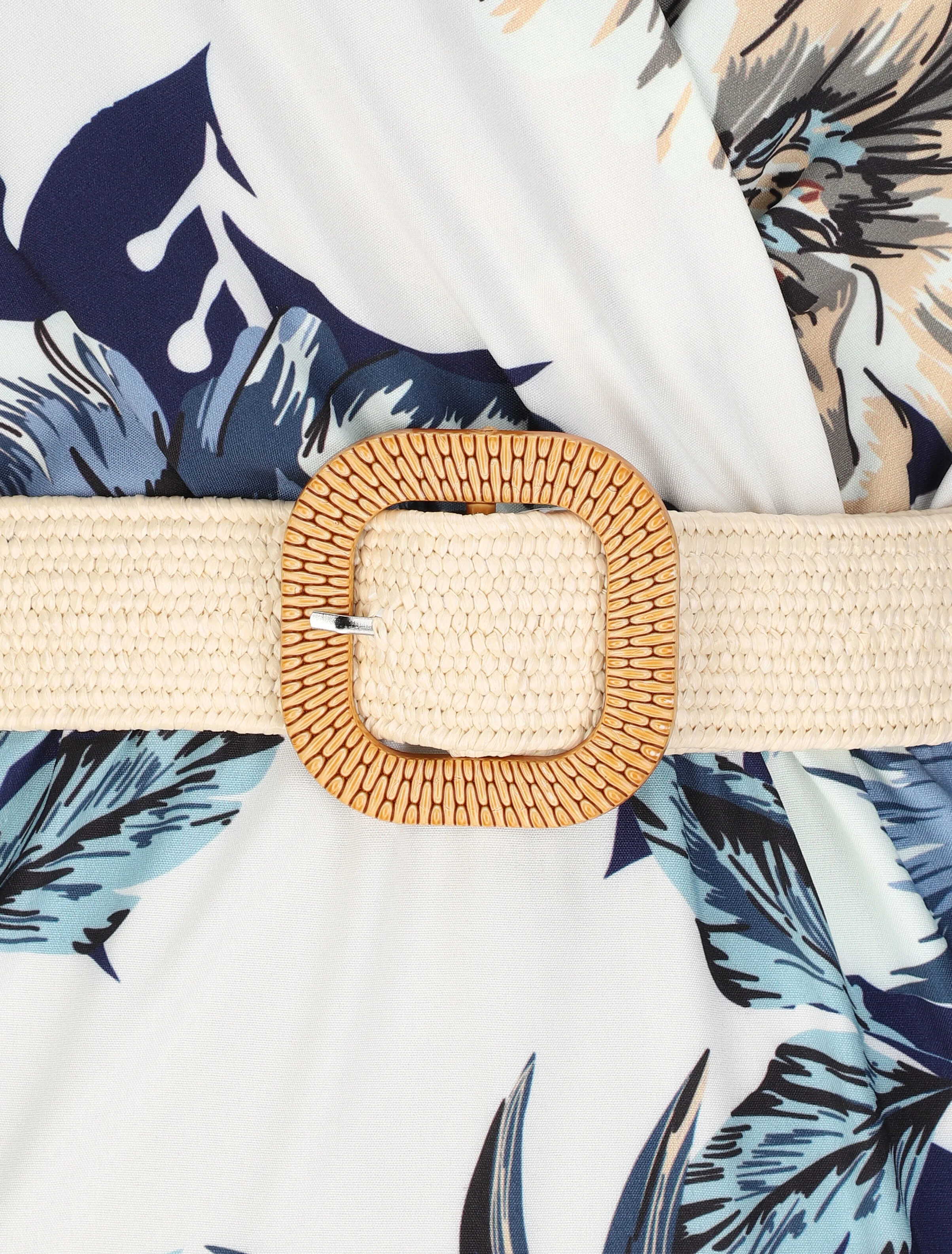 Lange jurk met tropische print en volantmouwen - Marineblauw - Image 3