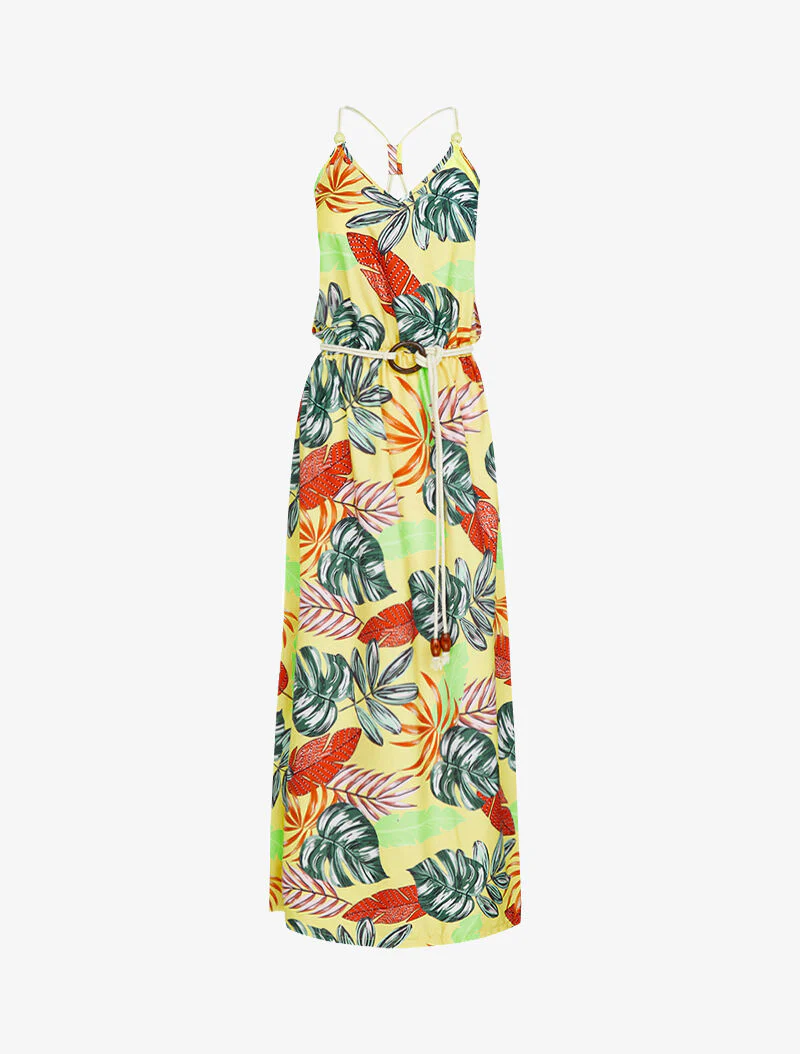 Lange jurk met tropische print - geel - Image 2