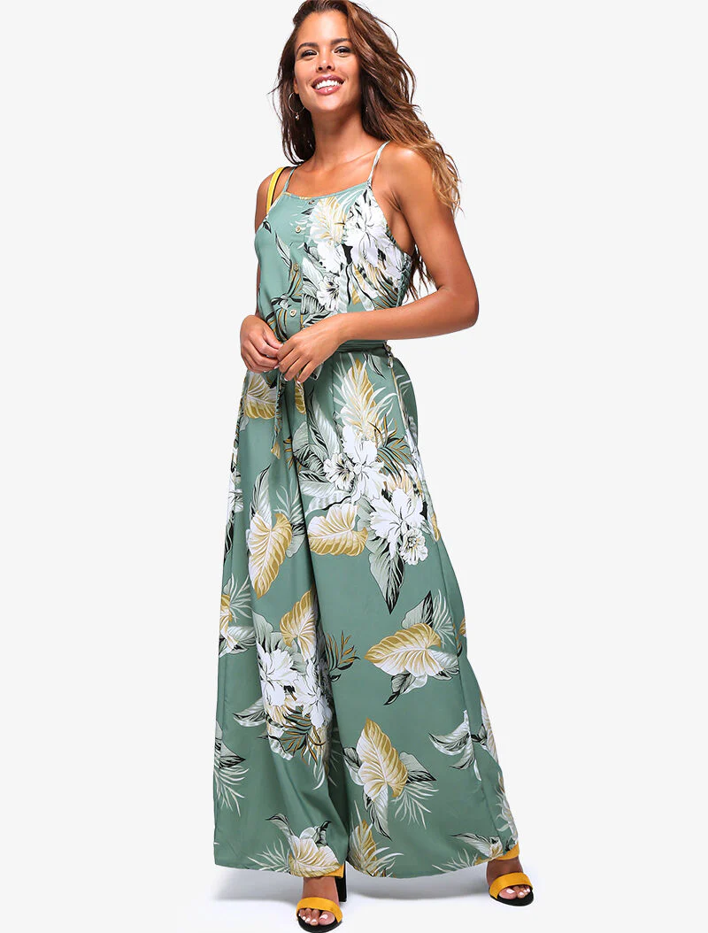 Lange jurk met tropische print - blauwgrijs - Image 3