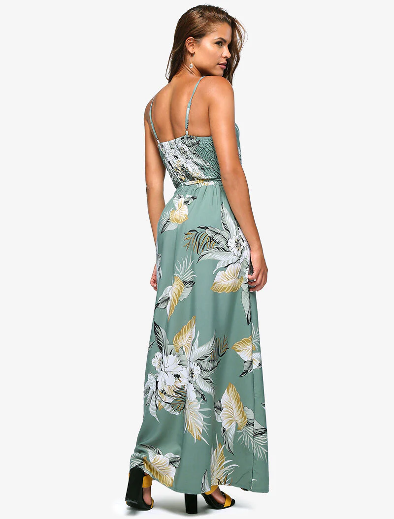 Lange jurk met tropische print - blauwgrijs - Image 4