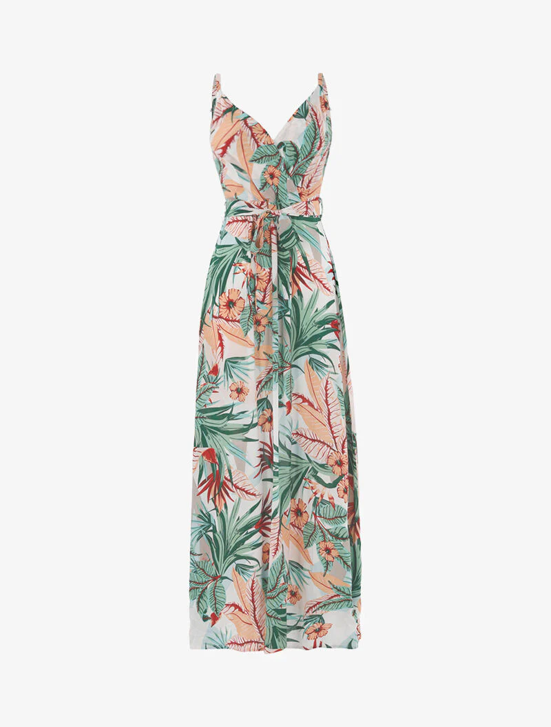Lange jurk met tropische print - écru - ecru
