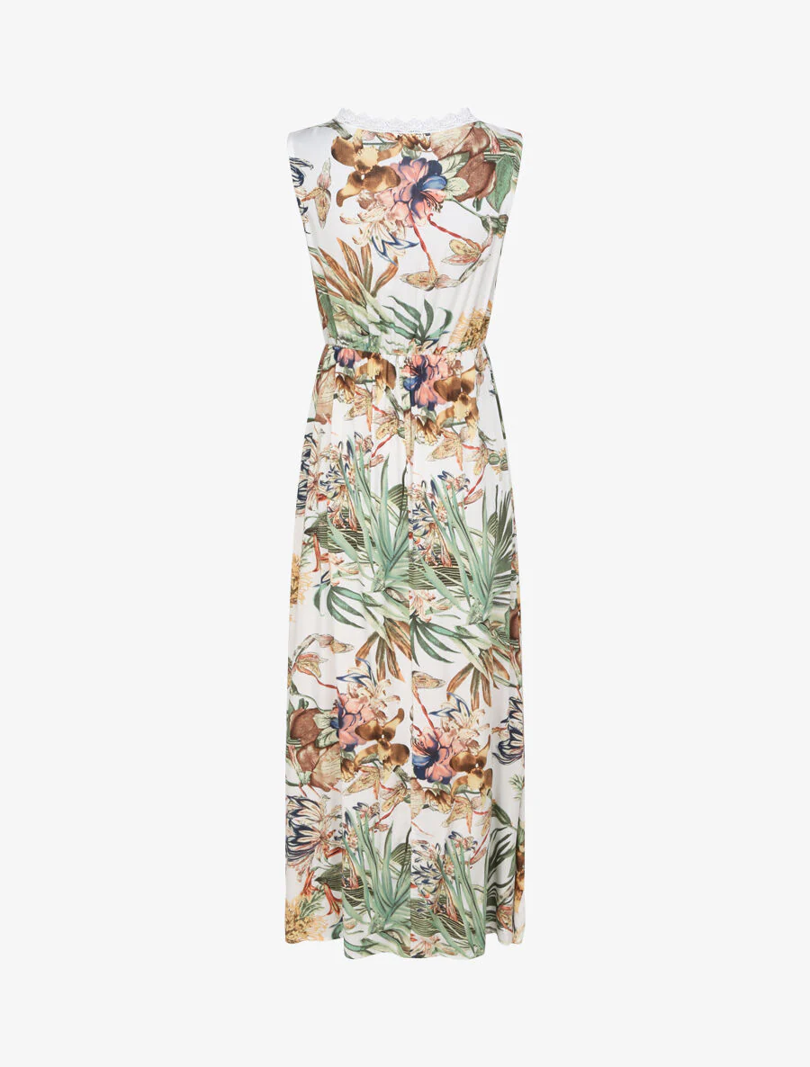 Lange katoenen jurk met tropische bloemenprint - Wit - Image 2