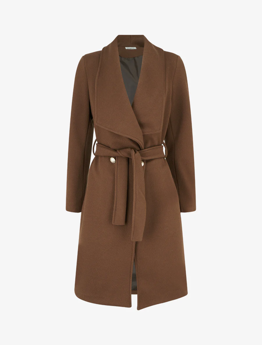 Lange mantel met riem - Bruin