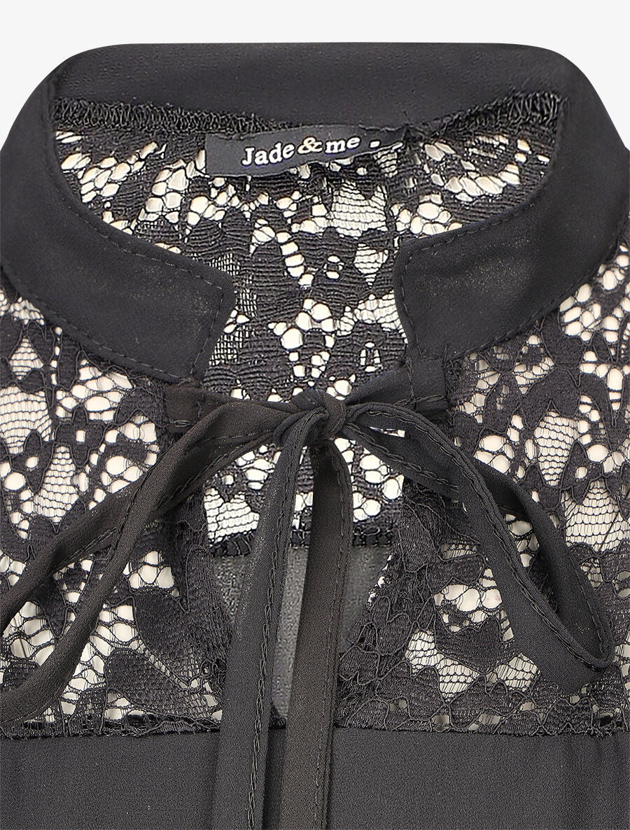 Lange mouwen blouse met kanten gaatjes - Zwart - Image 3