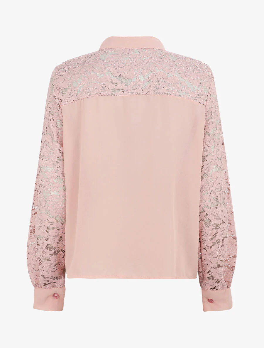 Lange mouwen blouse met kanten gaatjes - Oudroze - Image 2