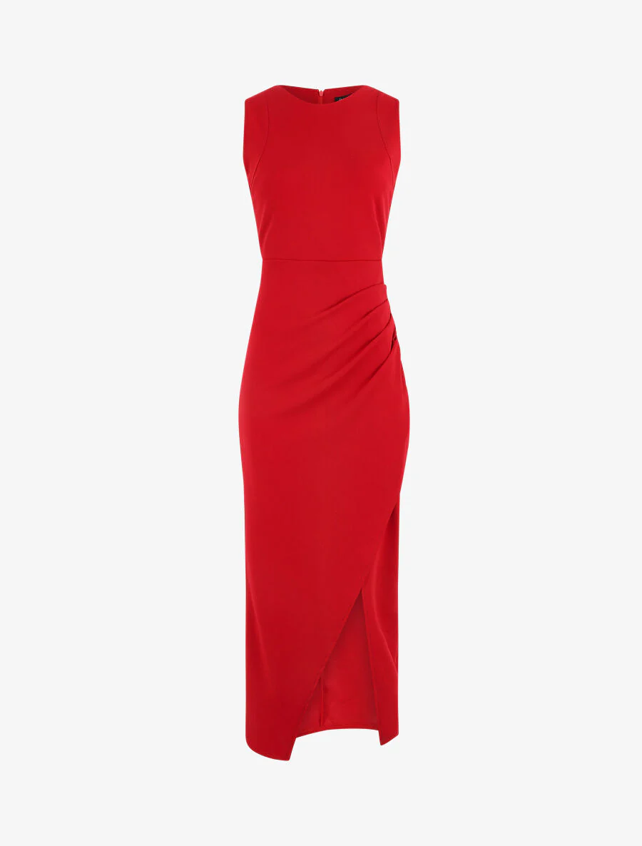 Mouwloze gedrapeerde lange jurk - Rood - Image 2