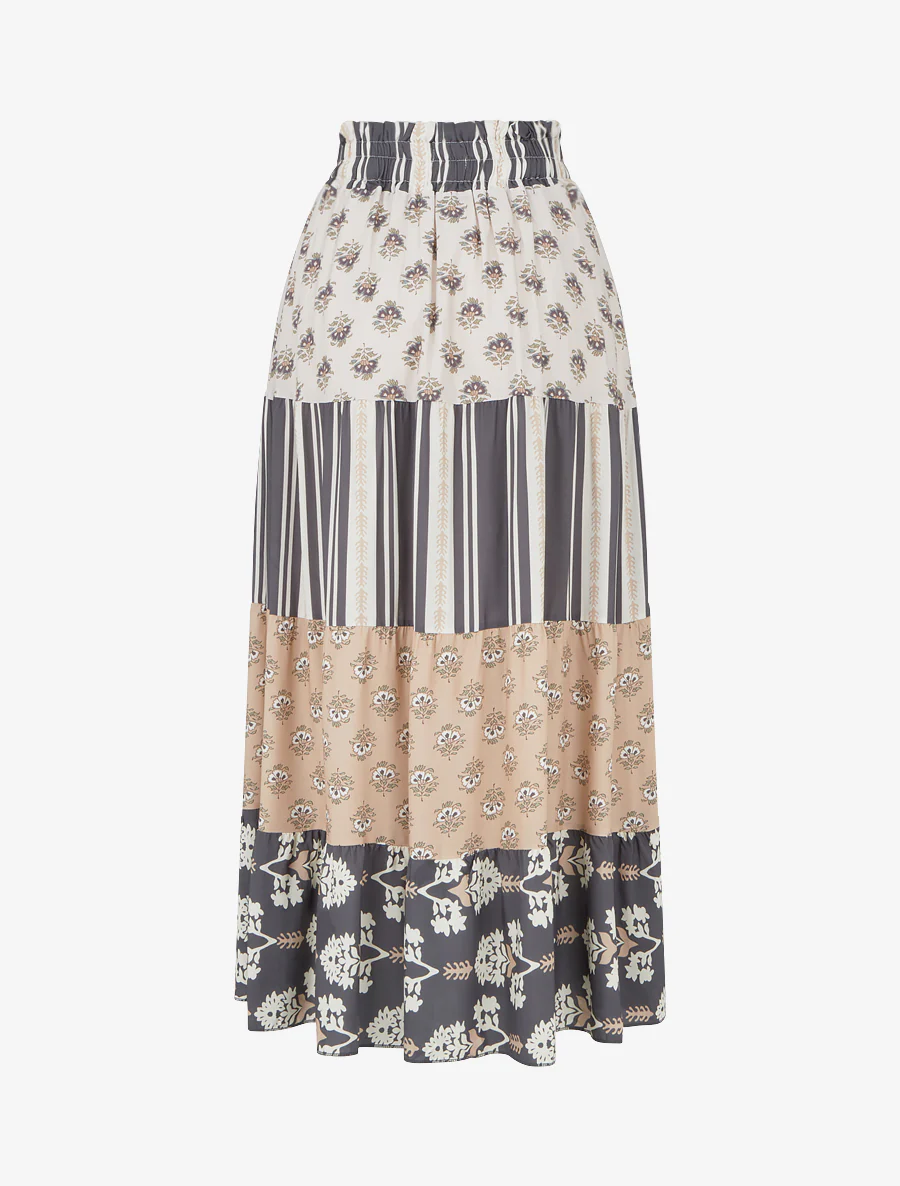 Lange patchwork rok met een uitlopende snit - Donkergrijs - Image 2