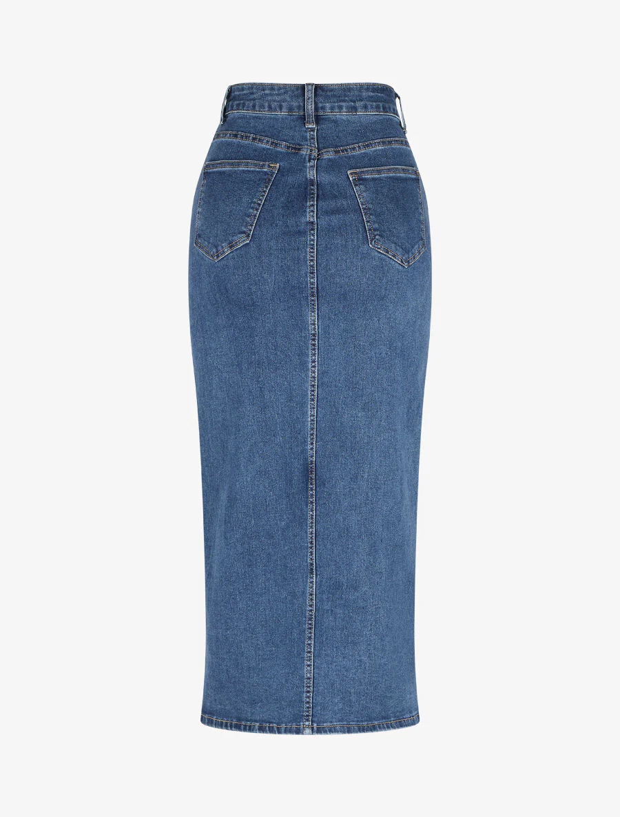 Lange recht gesneden denim rok - blauw - Image 2