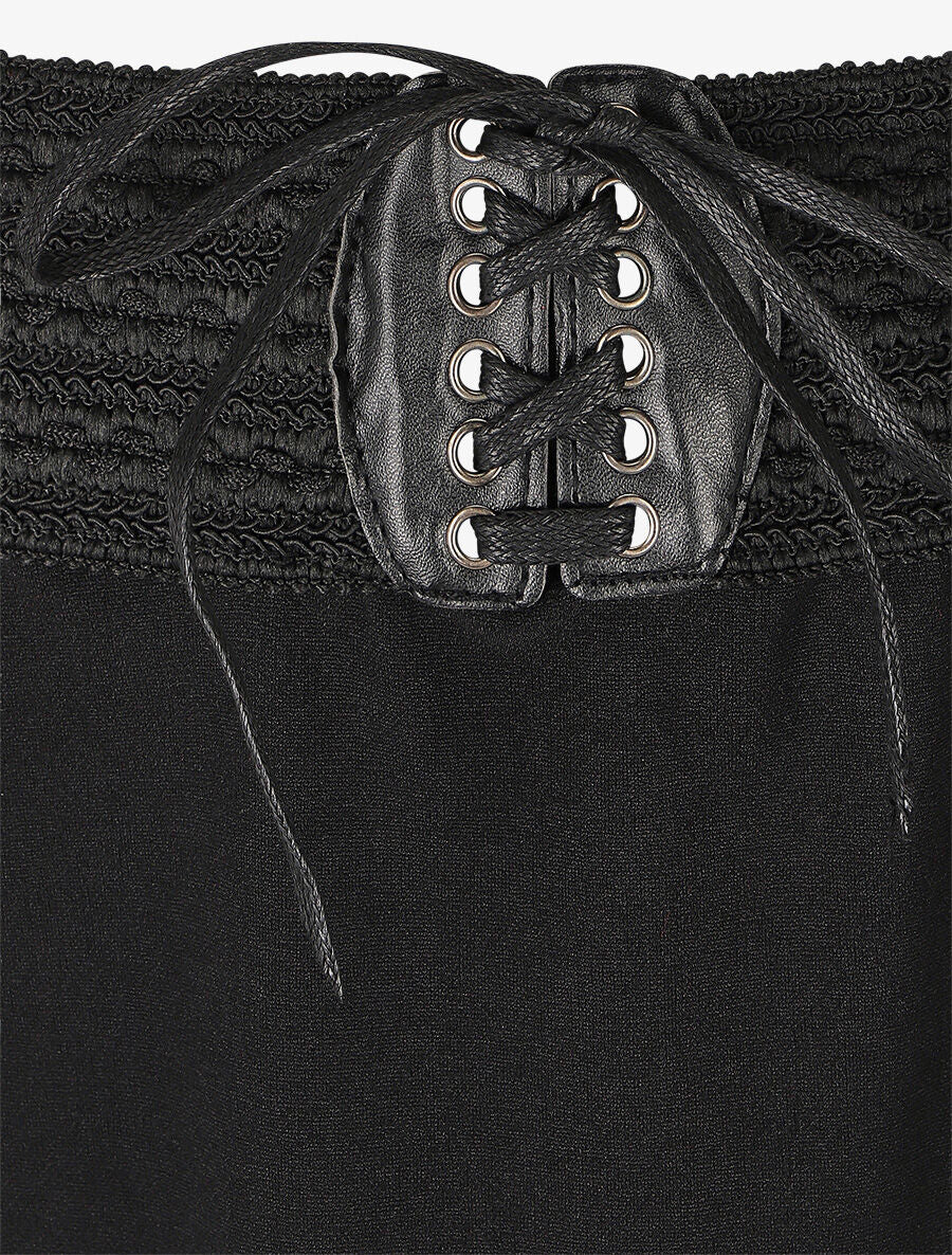 Lange rechte effen rok met elastische taille - zwart - Image 3