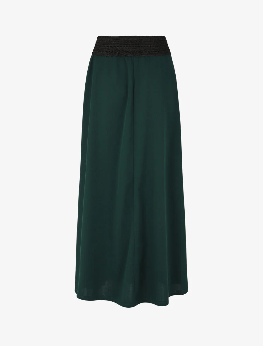 Lange rechte effen rok met elastische taille - Dennengroen - Image 2