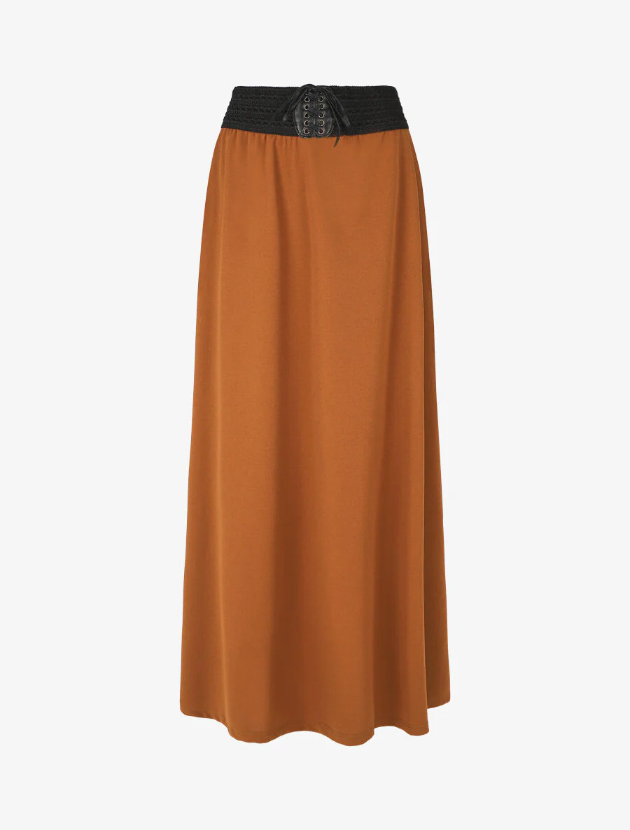 Lange rechte effen rok met elastische taille - Kameel