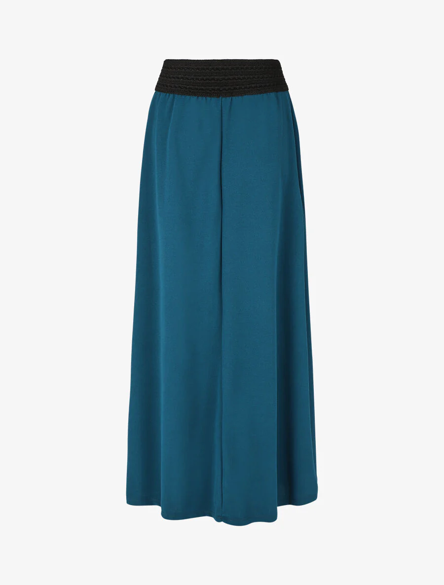 Lange rechte effen rok met elastische taille - Blauwgroen - Image 2