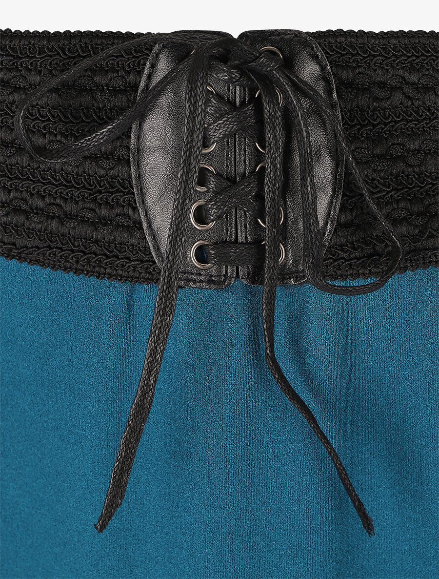 Lange rechte effen rok met elastische taille - Blauwgroen - Image 3