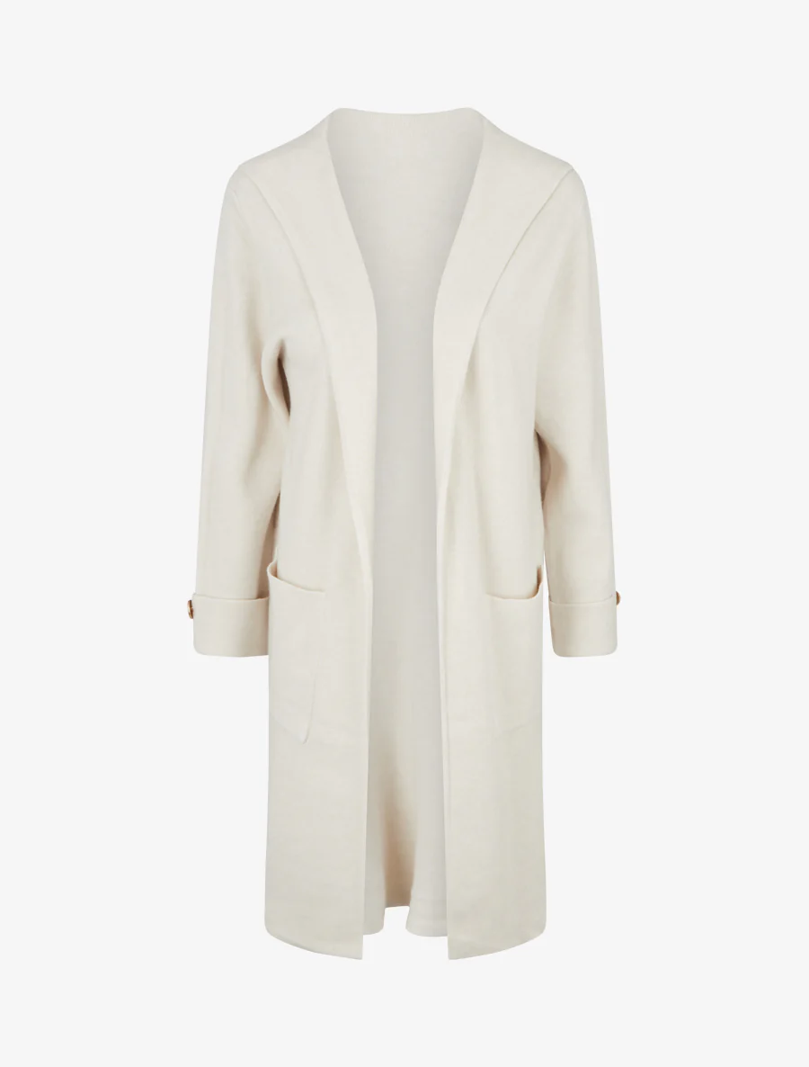 Lange rechte gilet met capuchon - Lichtbeige