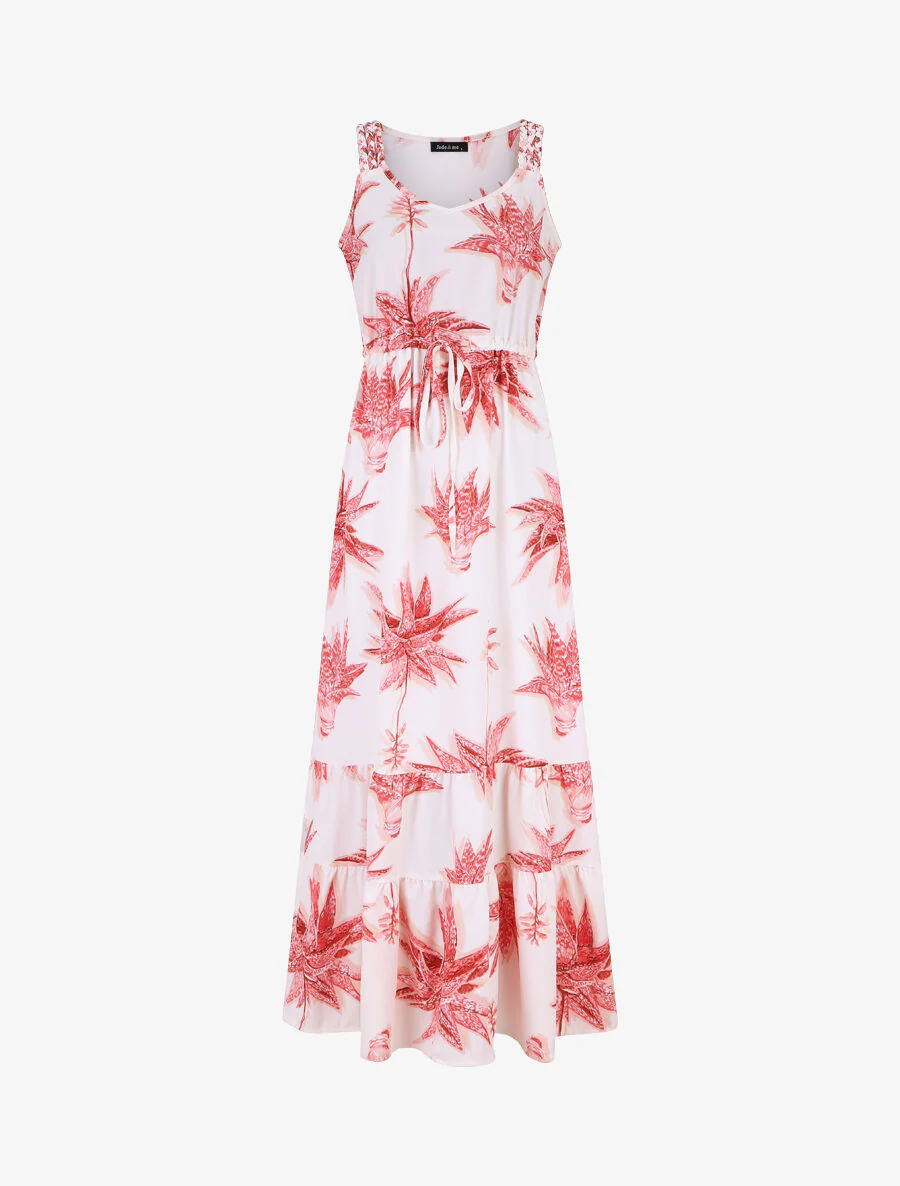 Lange rechte jurk met bloemenprint - wit