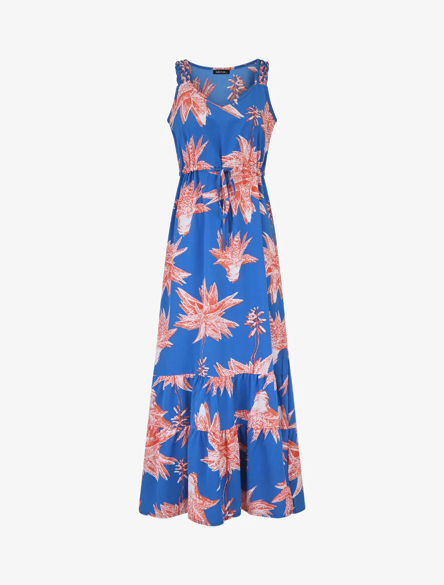 Lange rechte jurk met bloemenprint - koningsblauw - Image 2