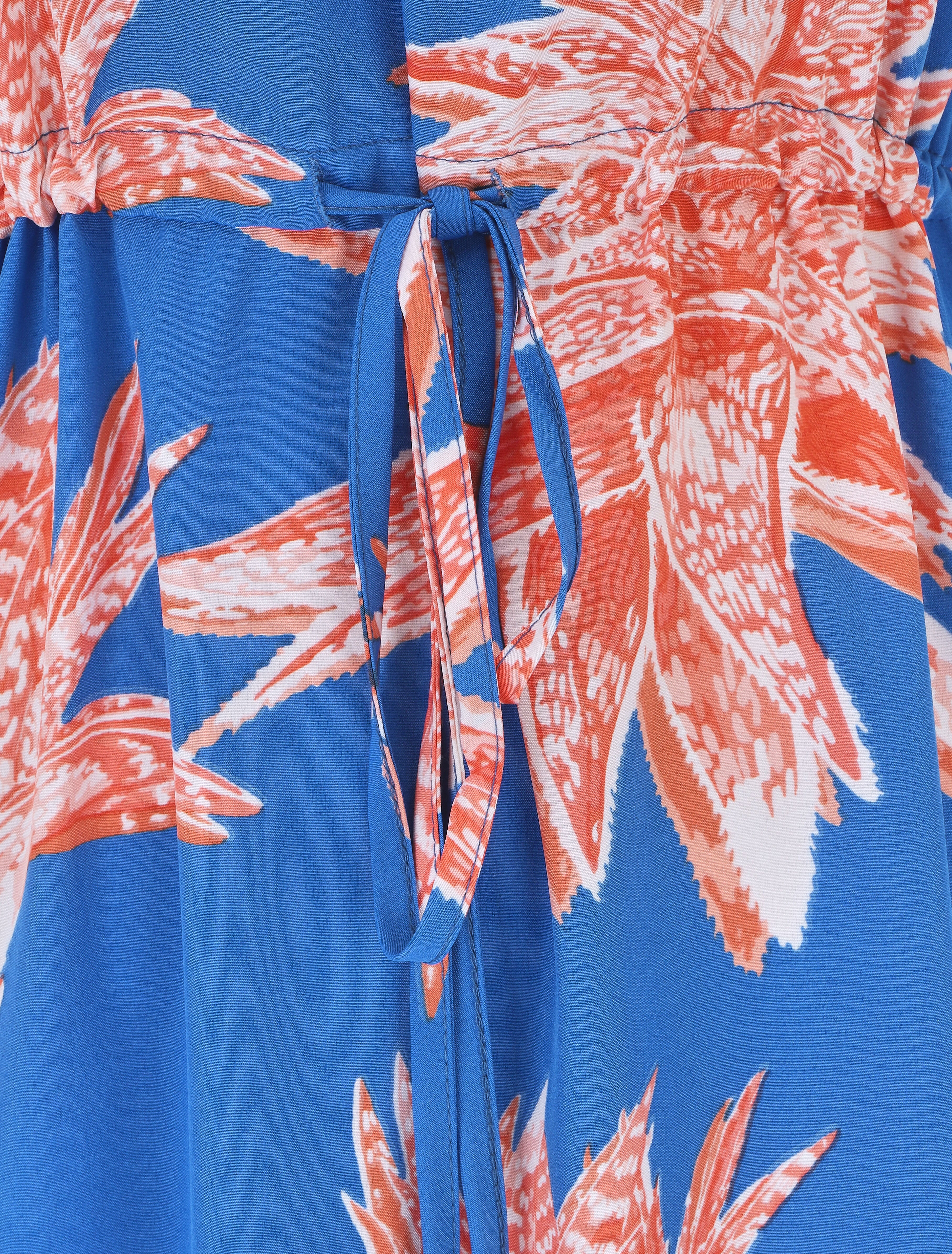Lange rechte jurk met bloemenprint - koningsblauw - Image 4
