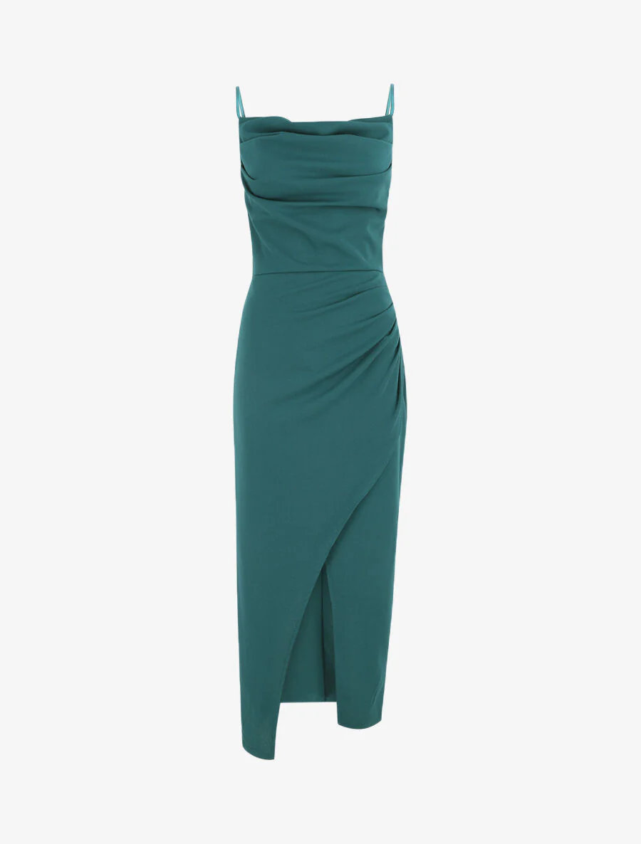 Lange rechte jurk met gedrapeerd effect - Blauwgroen - Image 2