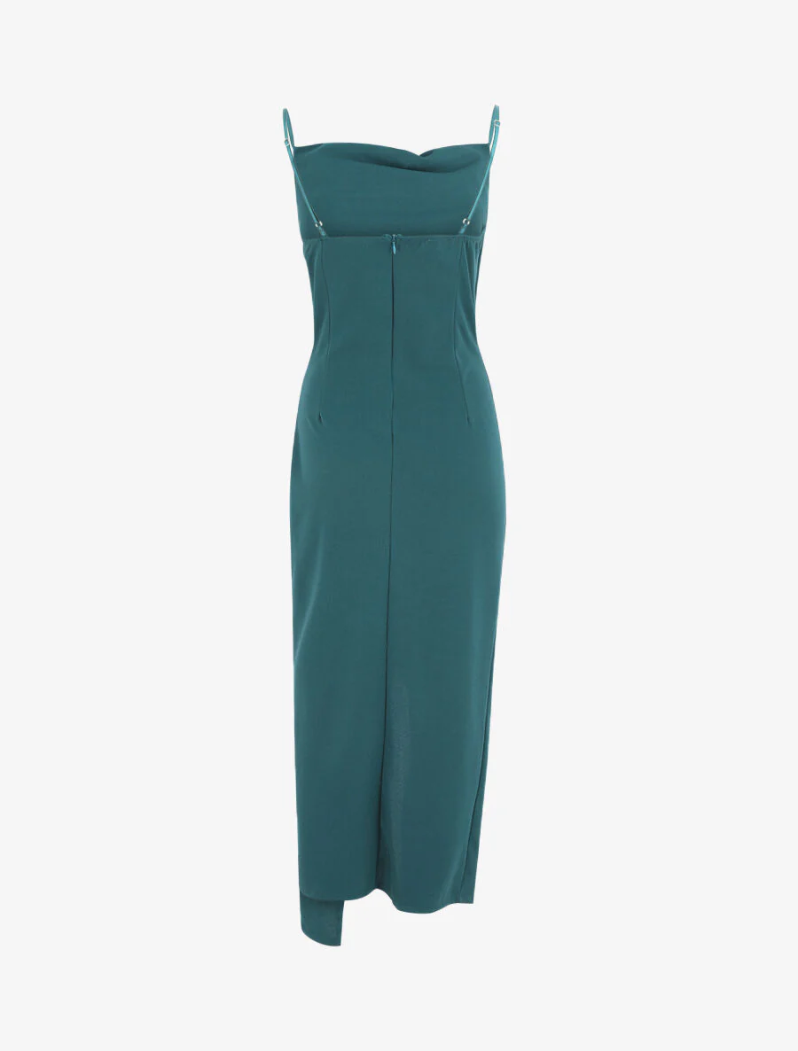 Lange rechte jurk met gedrapeerd effect - Blauwgroen - Image 3