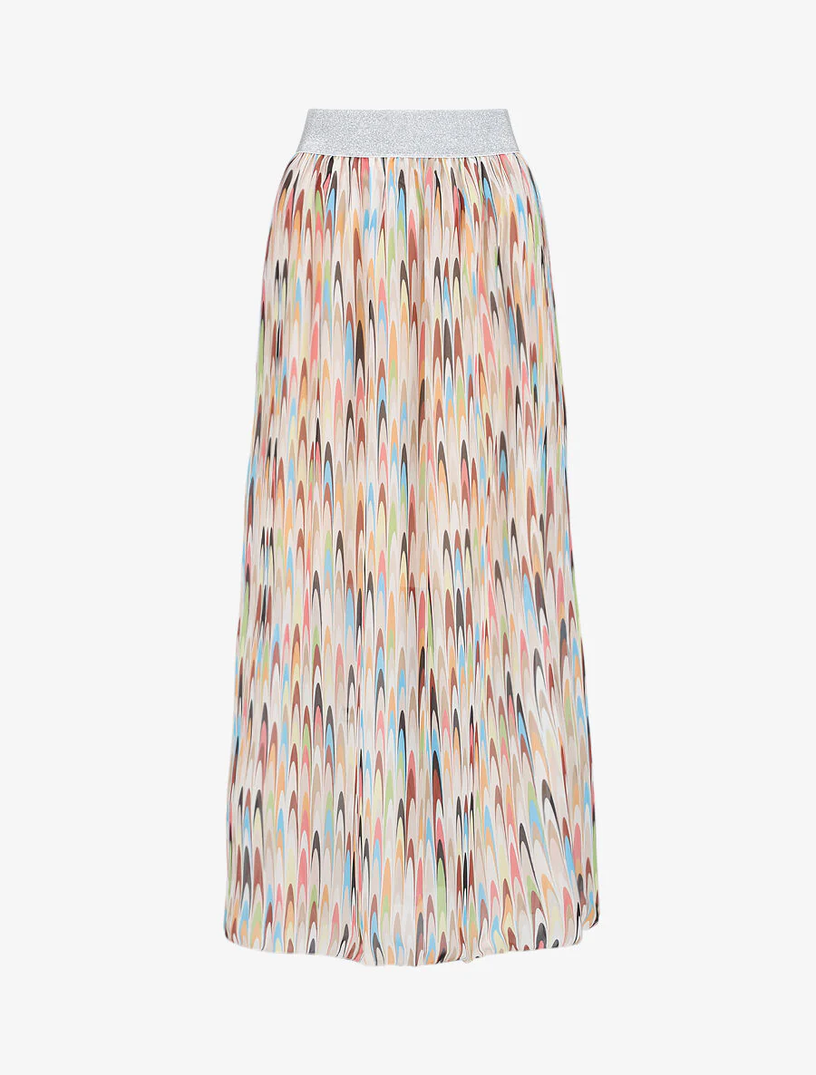 Lange retro print rok met een iriserende riem - Beige