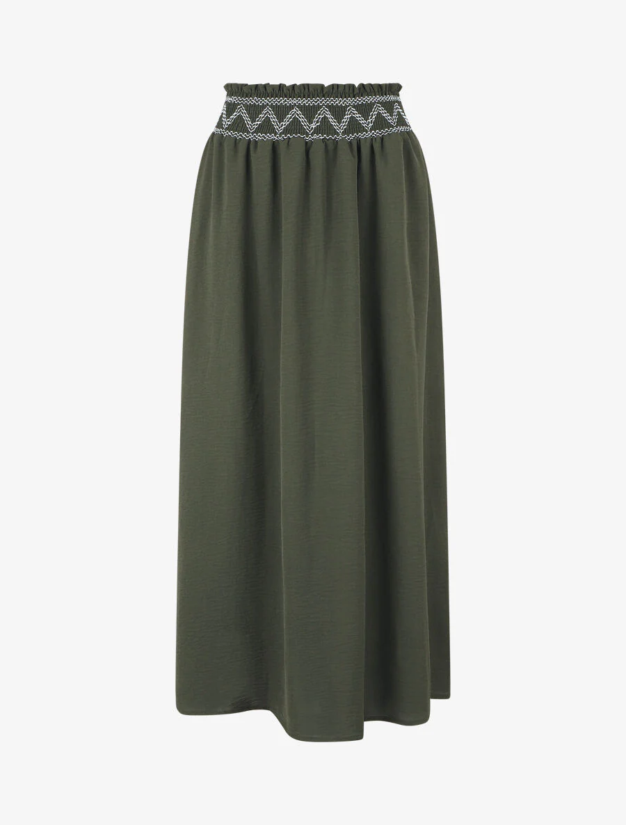 Lange rok elastische taille - Kakigroen