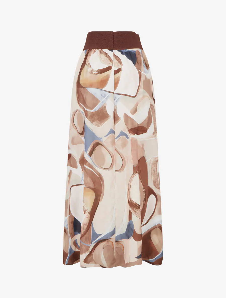 Lange rok met abstracte print en fantasietaille. - Donker beige - Image 2