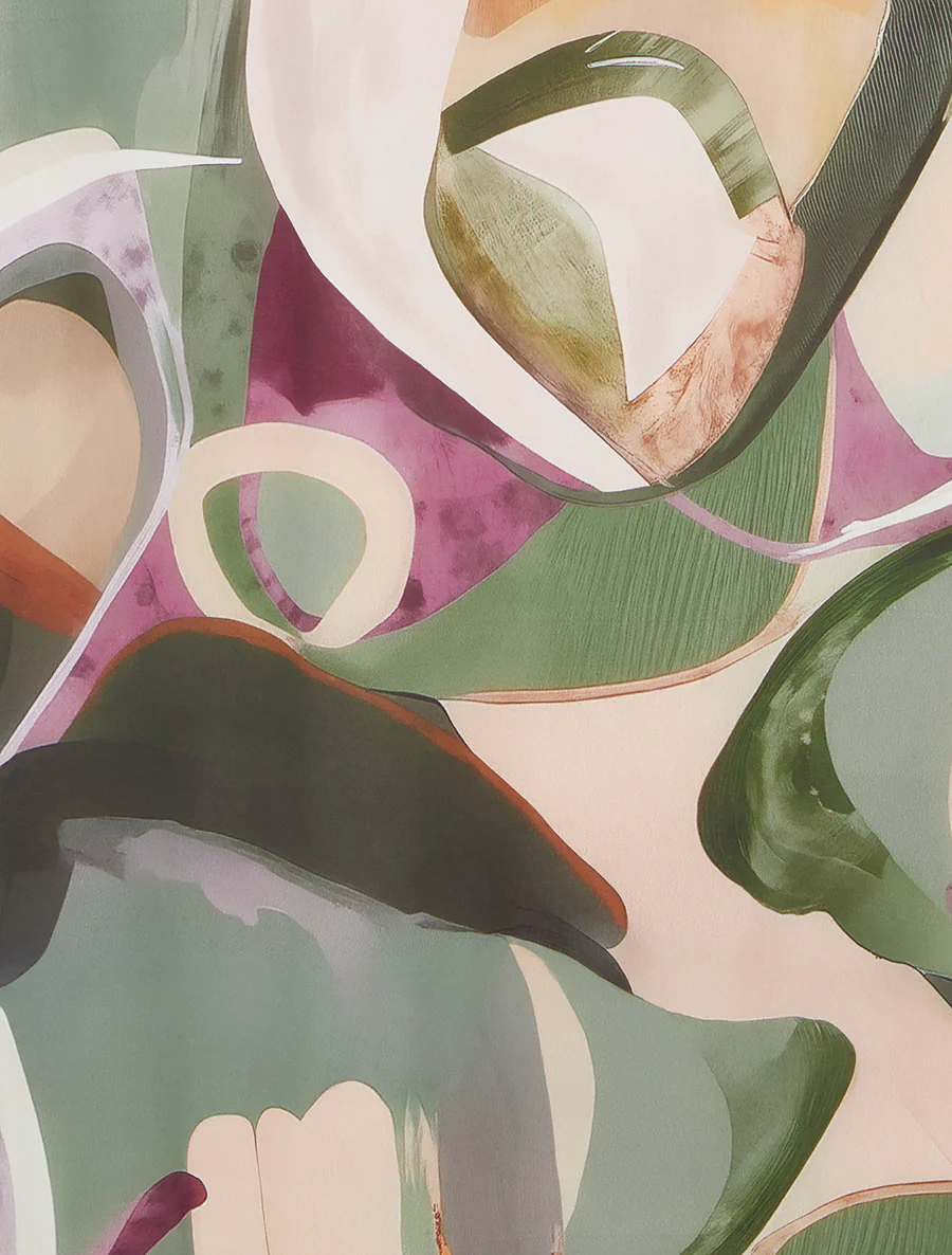 Lange rok met abstracte print en fantasietaille. - Kaki - Image 3
